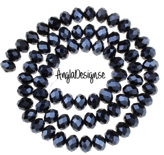 Glasrondeller facetterade 6x4mm, svart, 1sträng