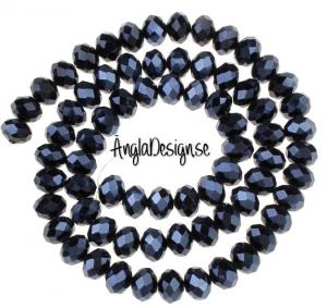 Glasrondell, facetterad 6x4mm hematit, 1 sträng