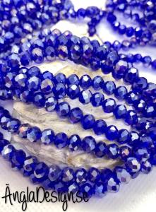 Glasrondell, facetterad 6x4mm blå med AB lyster, 1 sträng