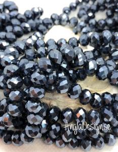 Glasrondell, facetterad 8x6mm hematit, 1 sträng