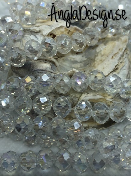 Glasrondell, facetterad 8x6mm klar med AB lyster, 1 sträng