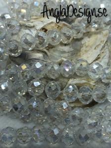 Glasrondell, facetterad 8x6mm klar med AB lyster, 1 sträng