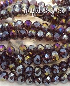 Glasrondell, facetterad 8x6mm lila med AB lyster, 1 sträng