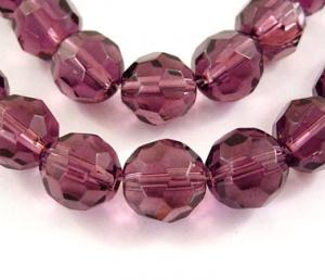 Glaspärla facetterad rund 10mm plommon, 20-pack