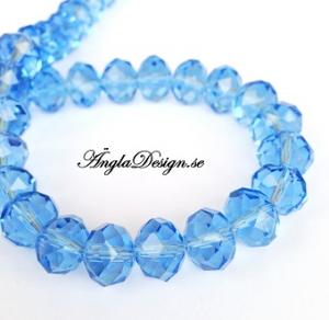 Glasrondell, facetterad 12x9mm ljus safirblå, 20-pack