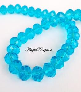 Glasrondell, facetterad 12x9mm turkos, 20-pack