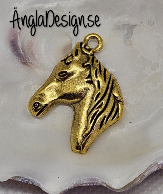 Hänge hästhuvud, antikguld, 1-pack