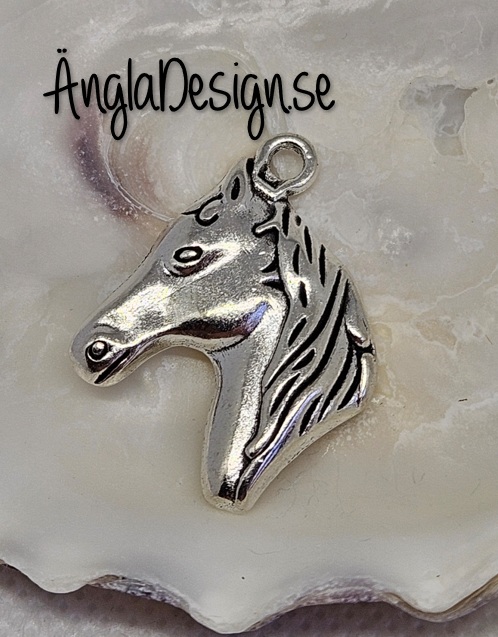 Hänge hästhuvud, antiksilver, 1-pack