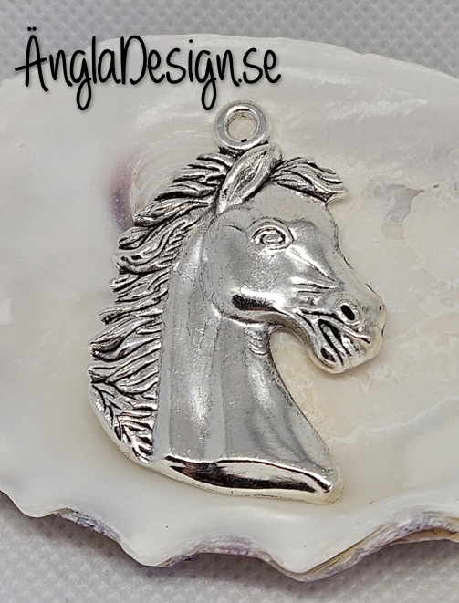 Hänge stort hästhuvud , antiksilver, 1-pack