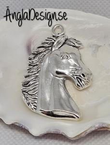 Hänge stort hästhuvud , antiksilver, 1-pack