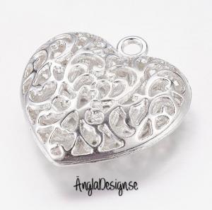 Hänge hjärta i sirligt stil, ljust silver, 1-pack