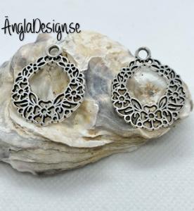 Hänge blomsterkrans i antiksilver, 2-pack