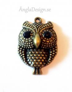 Hänge bullig söt uggla brons, med svarta rhinestones, 1st