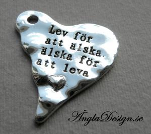 Hänge vågigt hjärta "Lev för att älska, älska för att leva", 1st