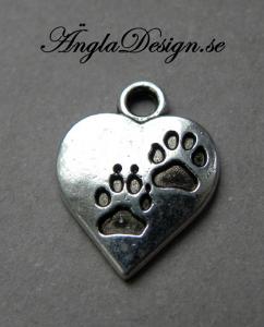 Berlock hjärta med tassar, antiksilver, 3-pack