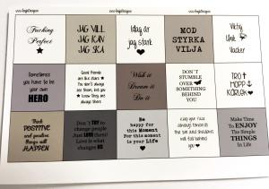 Färdigt textark för 25mm, blandade texter , grå/beige, 1 ark