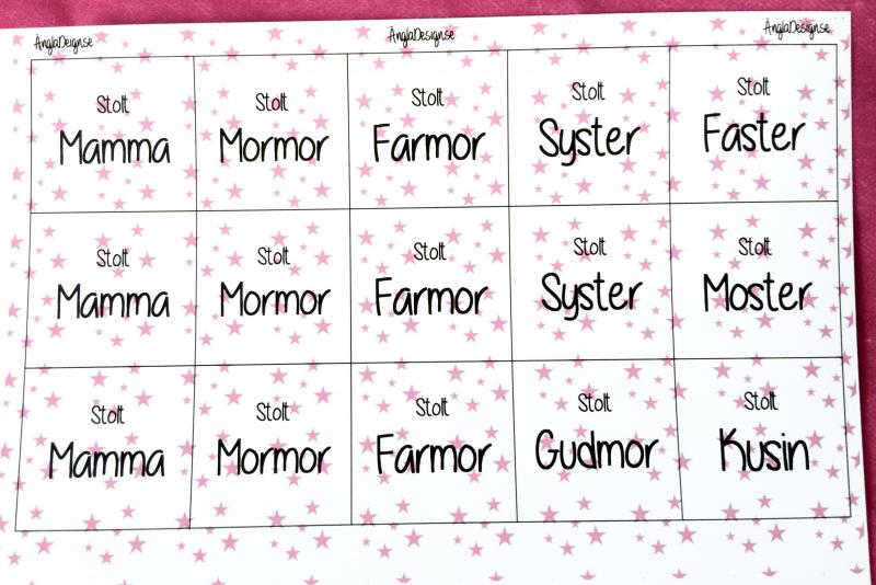 Budskap/texter "stolt" för 25mm, 1ark 15 rutor