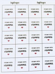 Budskap/text "världens bästa mamma" rött hjärta, 20st rutor