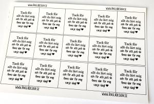 Budskap/text "tack för allt.." 5st rutor