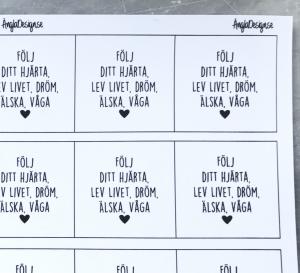 Ark/budskap "följ ditt hjärta, lev livet, dröm.." 25mm 5st rutor