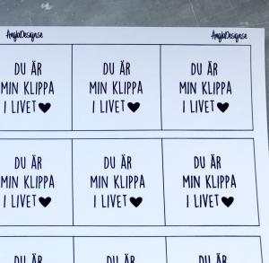 Ark/budskap "du är min klippa i livet" 25mm svart hjärta 5st rutor