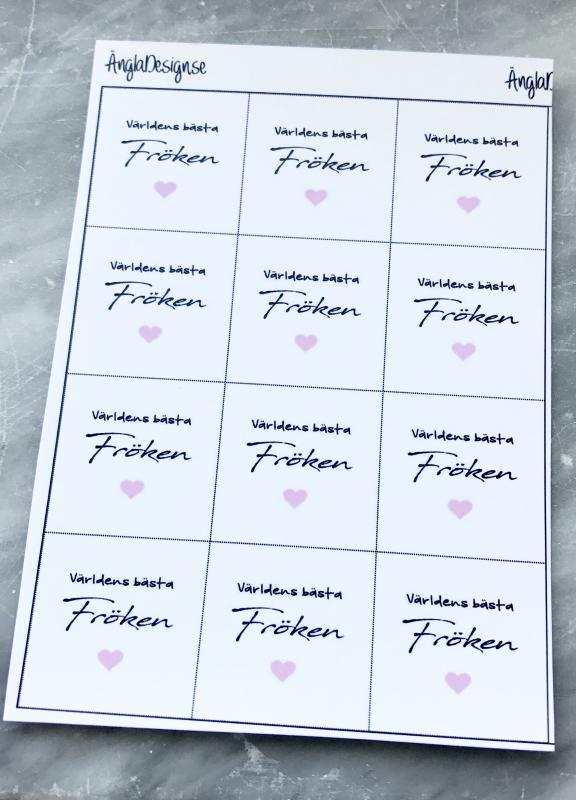Budskap/text 20mm " världens bästa fröken" rosa hjärta, 12st rutor