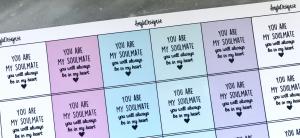 Ark/budskap 20mm "you are my soulmate"6st rutor