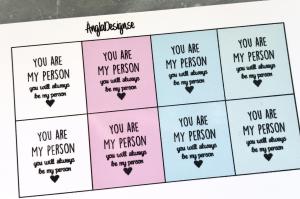 Ark/budskap 14mm "you are my person" 8st rutor