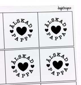 Budskap/text 25mm "älskad pappa" 5st rutor