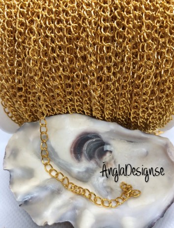 Kedja pansarlänk guldfärgad 4mm bred, 1 meter