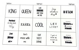 Budskap/texter för 25mm blandark "king queen mfl" 1ark