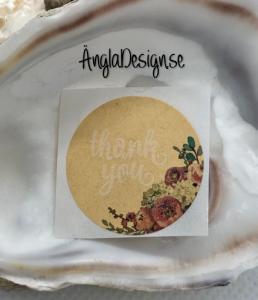 Klistermärken runda 25mm " Thank You" naturfärg med blommor, 10-pack