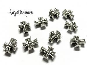 Mellandel kors, antiksilver, 10-pack