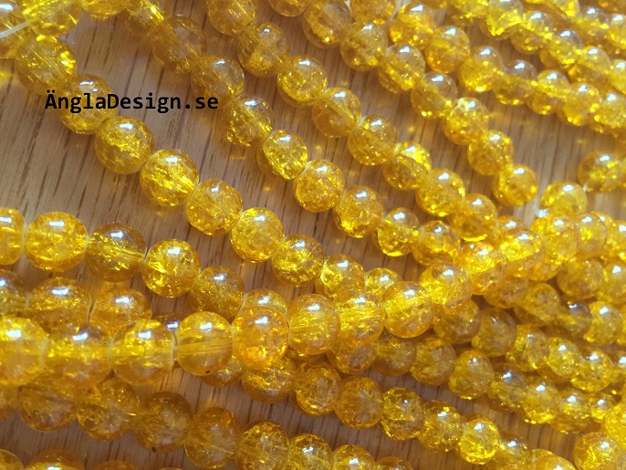 Glaspärlor krackelerade 8mm, gul, 30-pack