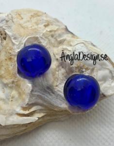 Glaspärla handgjorda silverfoil coin mörkblå 13mm, 2-pack