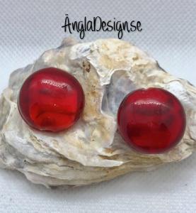 Glaspärla handgjorda lampwork coin röd 20mm, 2-pack