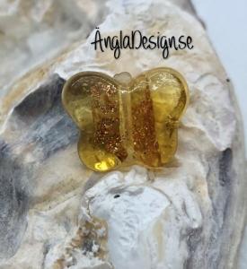 Glaspärla handgjorda lampwork fjäril gul med guld stänk, 1st