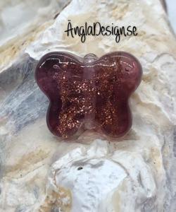Glaspärla handgjorda lampwork fjäril lila med guld stänk, 1st