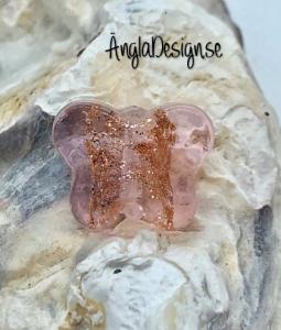 Glaspärla handgjorda lampwork fjäril rosa med guld stänk, 1st