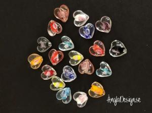 Lampwork handgjorda hjärtan ca 15mm i glas, mix 5-pack