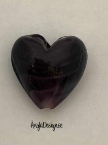 Lampwork handgjort hjärta, mörklila med spiral i, ca 20mm, 1st