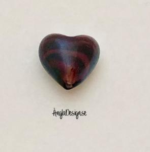 Lampwork handgjort hjärta, mörk plommonlila med spiral i, ca 20mm, 1st