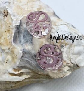 Glaspärla handgjorda lampwork rund platt med s mönster, lila, 1st
