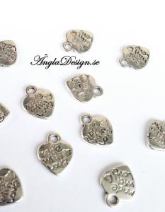 Berlock antiksilver hjärta "made with love", 10-pack