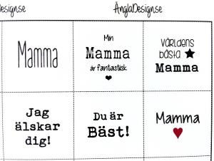 Budskap/texter för 20mm, mamma, 6st rutor