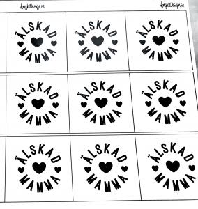 Budskap/text 25mm "älskad mamma" 5st rutor