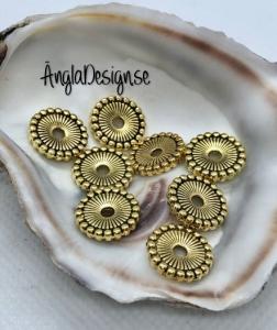 Mellandel stor daisy 12mm antikguld, 10-pack