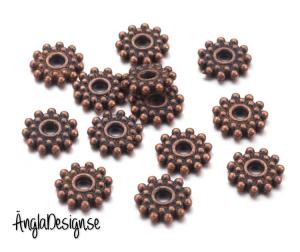 Mellandel stor daisy 9mm koppar, 20-pack