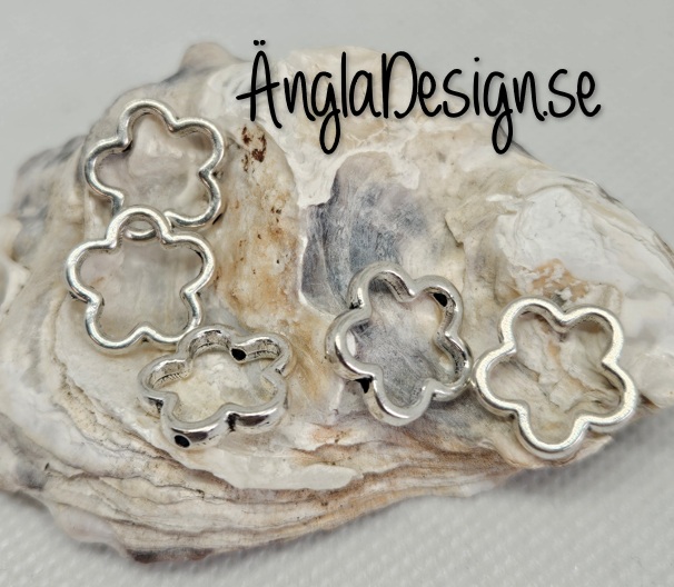 Mellandel blomma ihåligt, antiksilver, 5-pack