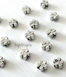 Mellandel antiksilver, liten blomma, 30-pack